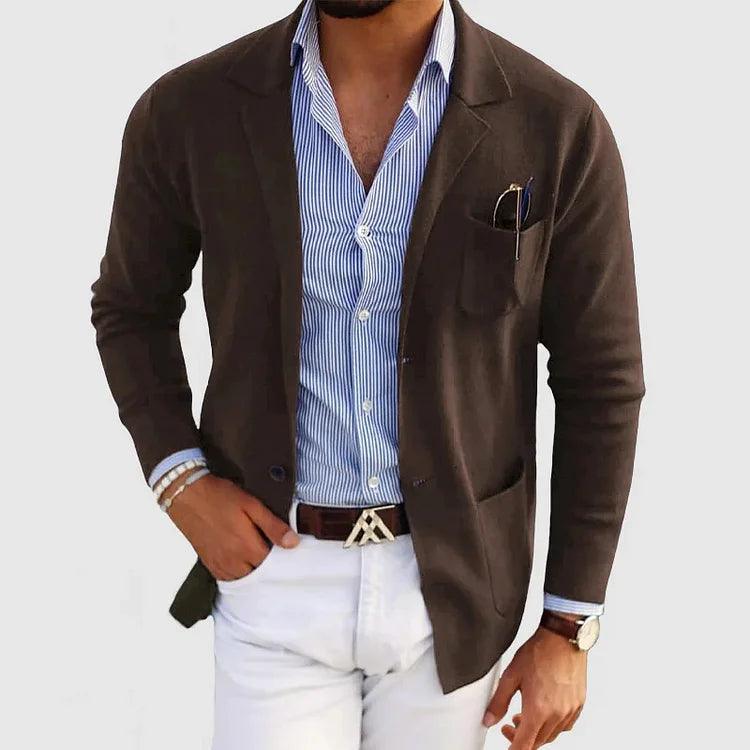 Zakenda | Elégant cardigan homme avec poches et col revers, uni, manches longues