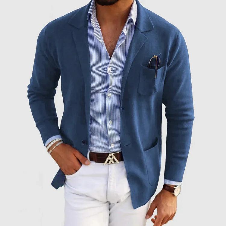 Zakenda | Elégant cardigan homme avec poches et col revers, uni, manches longues