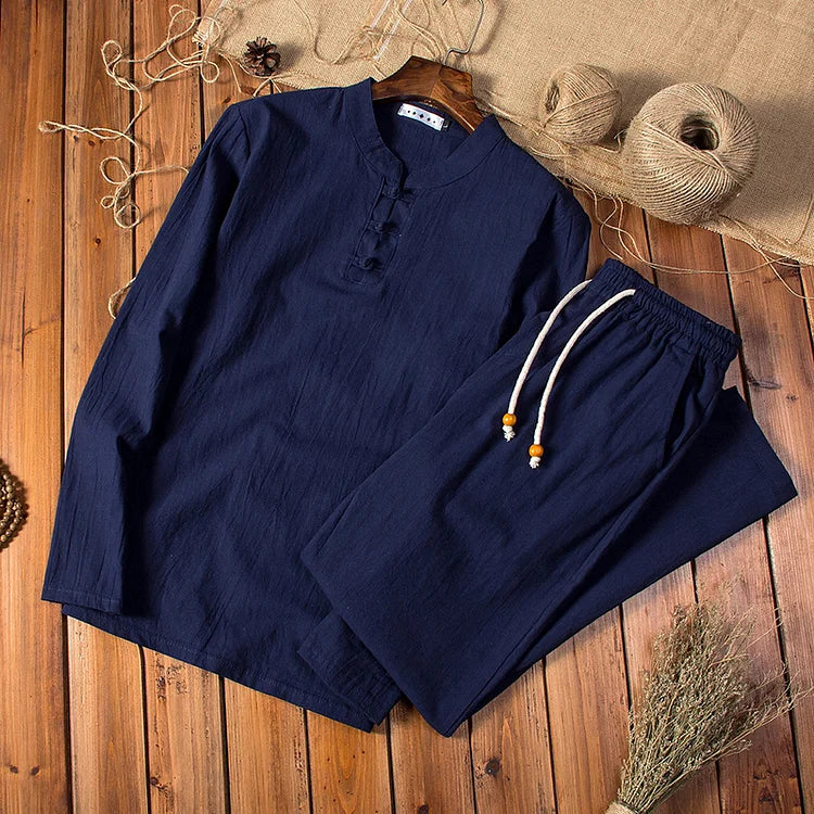 Zakenda | Ensemble 2 pièces chemise à manches longues et pantalon avec ceinture élastique