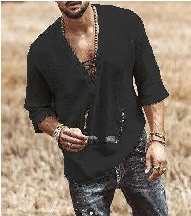 Zakenda | Boho Black Lace-Up Shirt