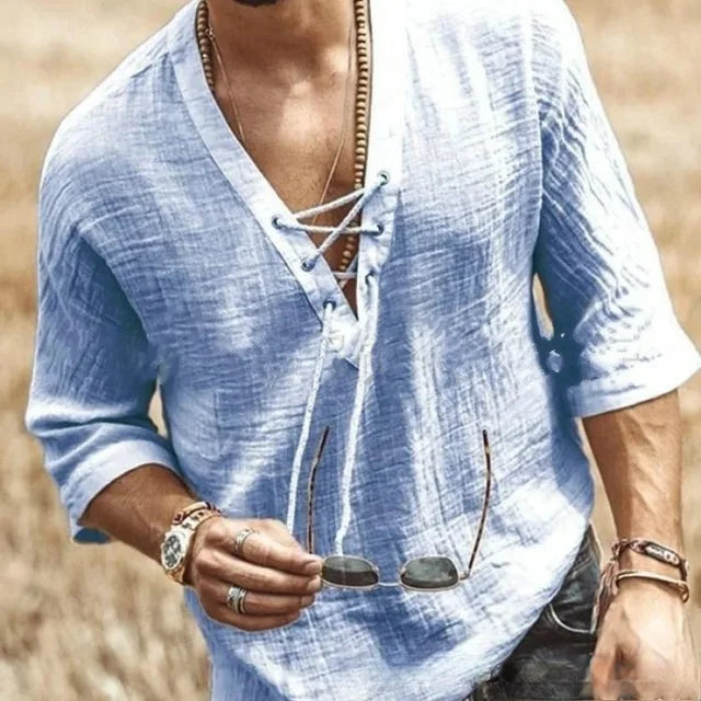 Zakenda | Boho Black Lace-Up Shirt