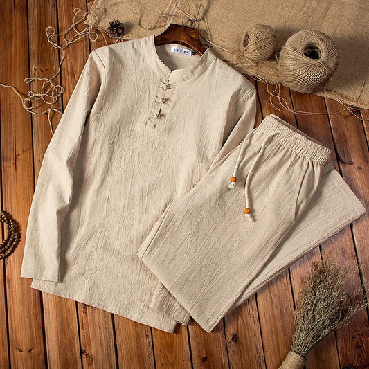 Zakenda | Ensemble 2 pièces chemise à manches longues et pantalon avec ceinture élastique