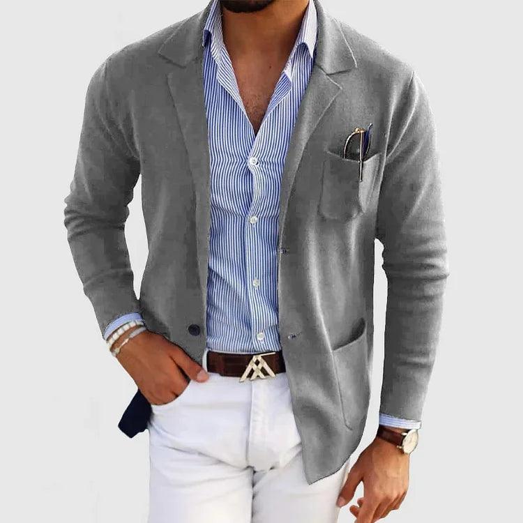 Zakenda | Elégant cardigan homme avec poches et col revers, uni, manches longues