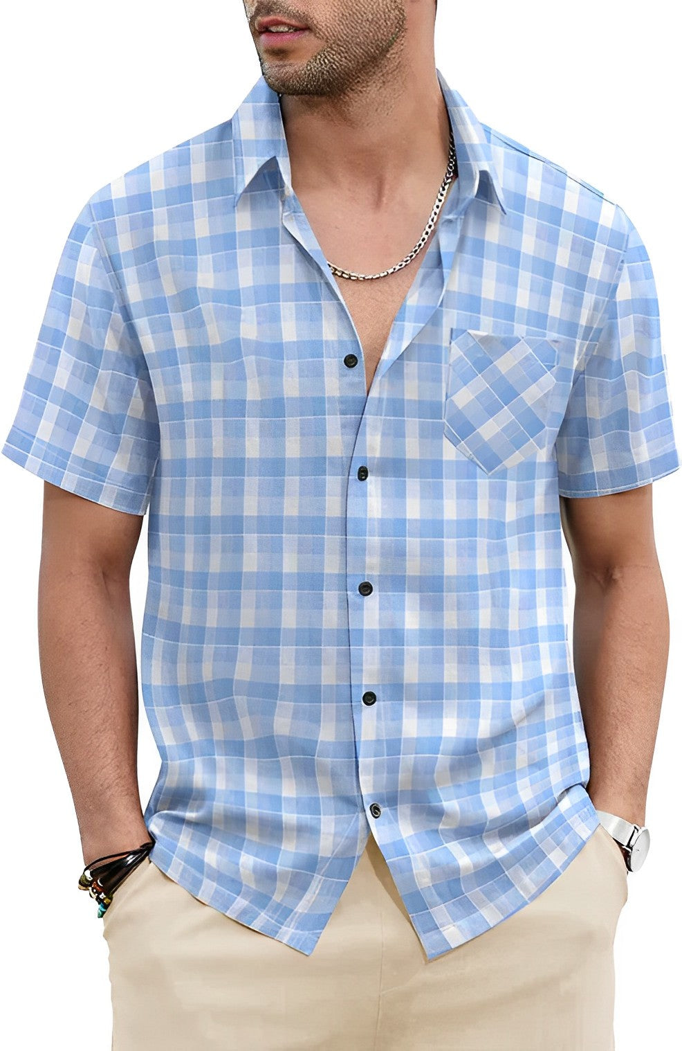 Zakenda | Chemise de plage d'été avec col en V et poche poitrine
