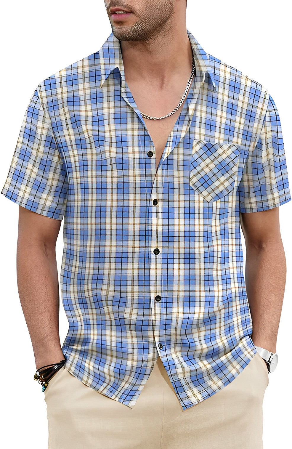 Zakenda | Chemise de plage d'été avec col en V et poche poitrine