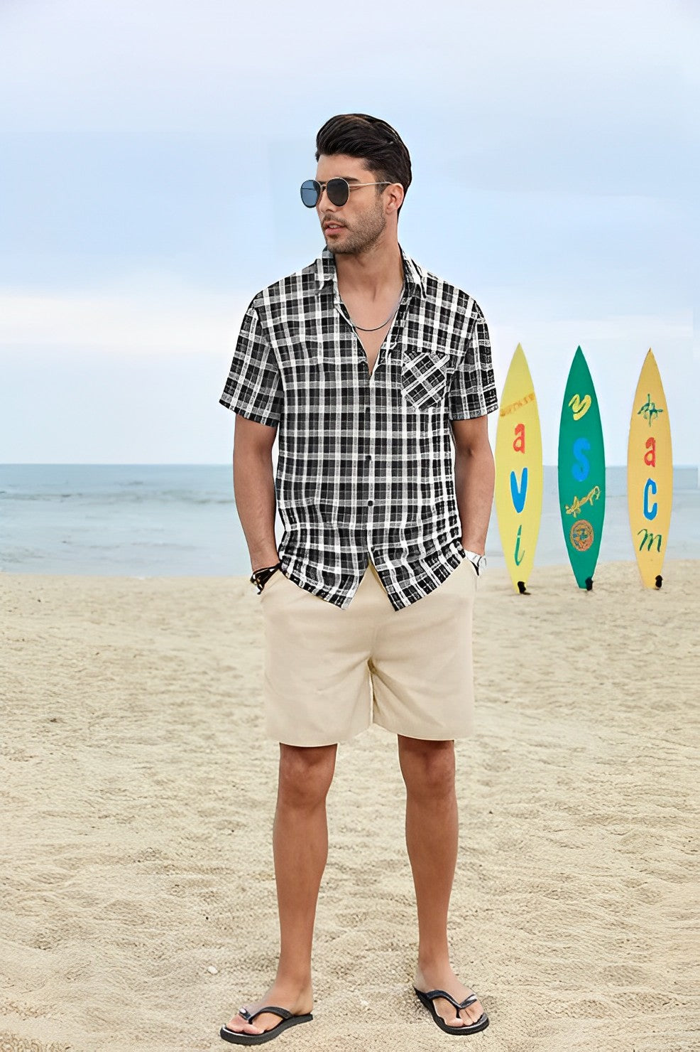 Zakenda | Chemise de plage d'été avec col en V et poche poitrine