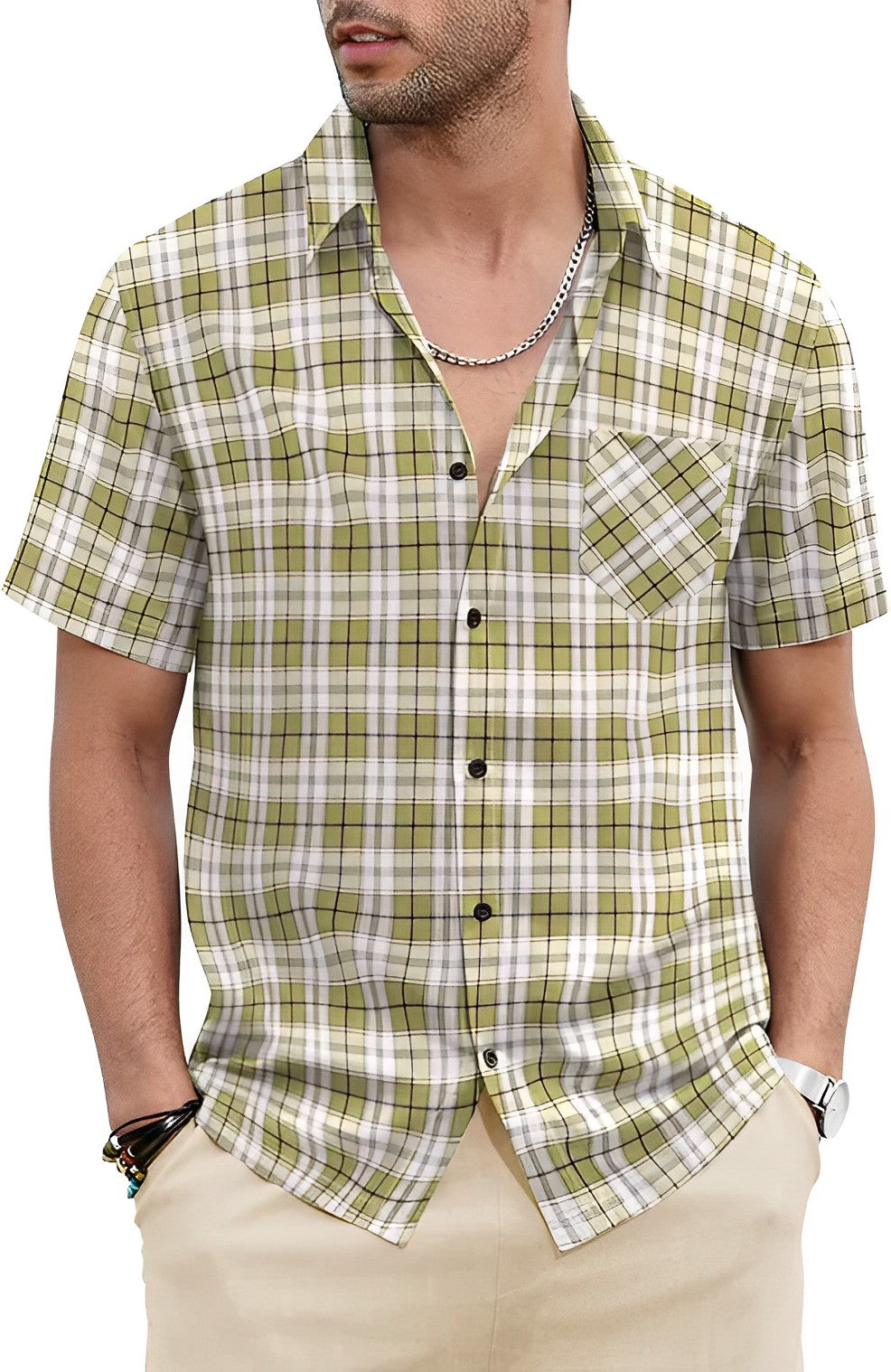 Zakenda | Chemise de plage d'été avec col en V et poche poitrine