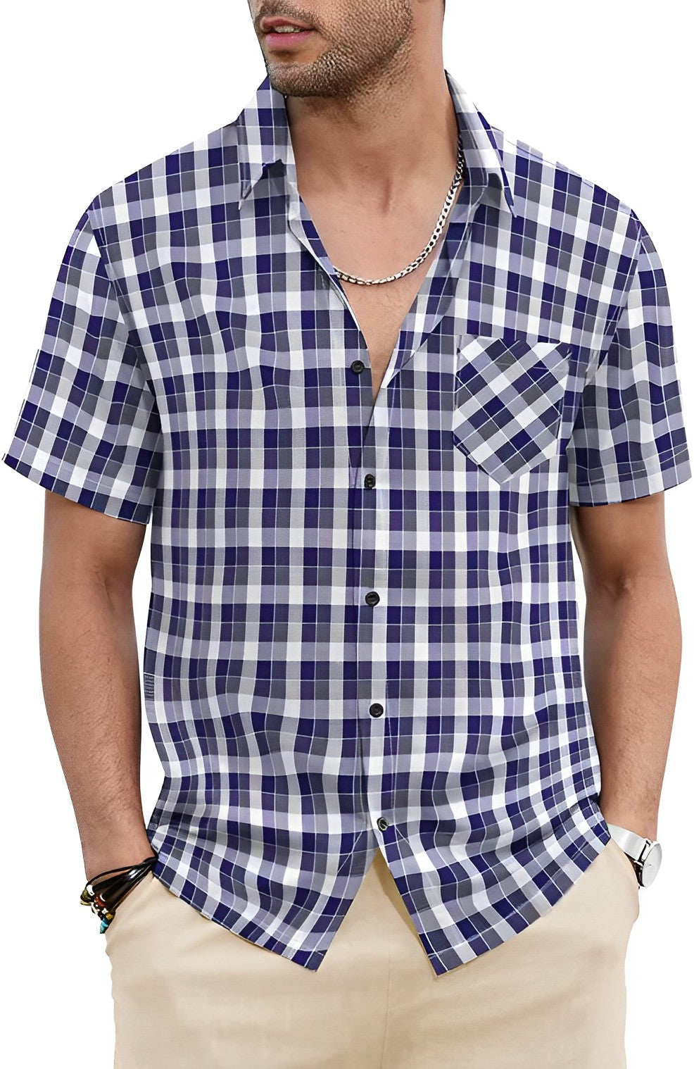 Zakenda | Chemise de plage d'été avec col en V et poche poitrine