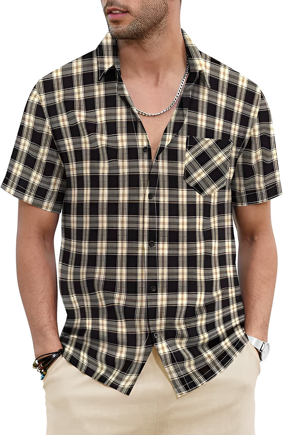 Zakenda | Chemise de plage d'été avec col en V et poche poitrine