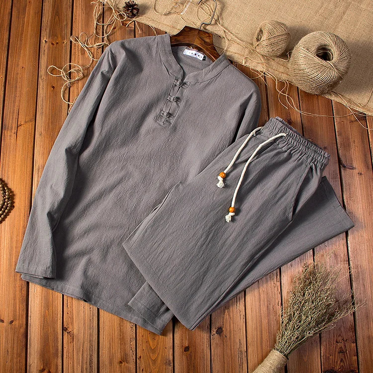 Zakenda | Ensemble 2 pièces chemise à manches longues et pantalon avec ceinture élastique