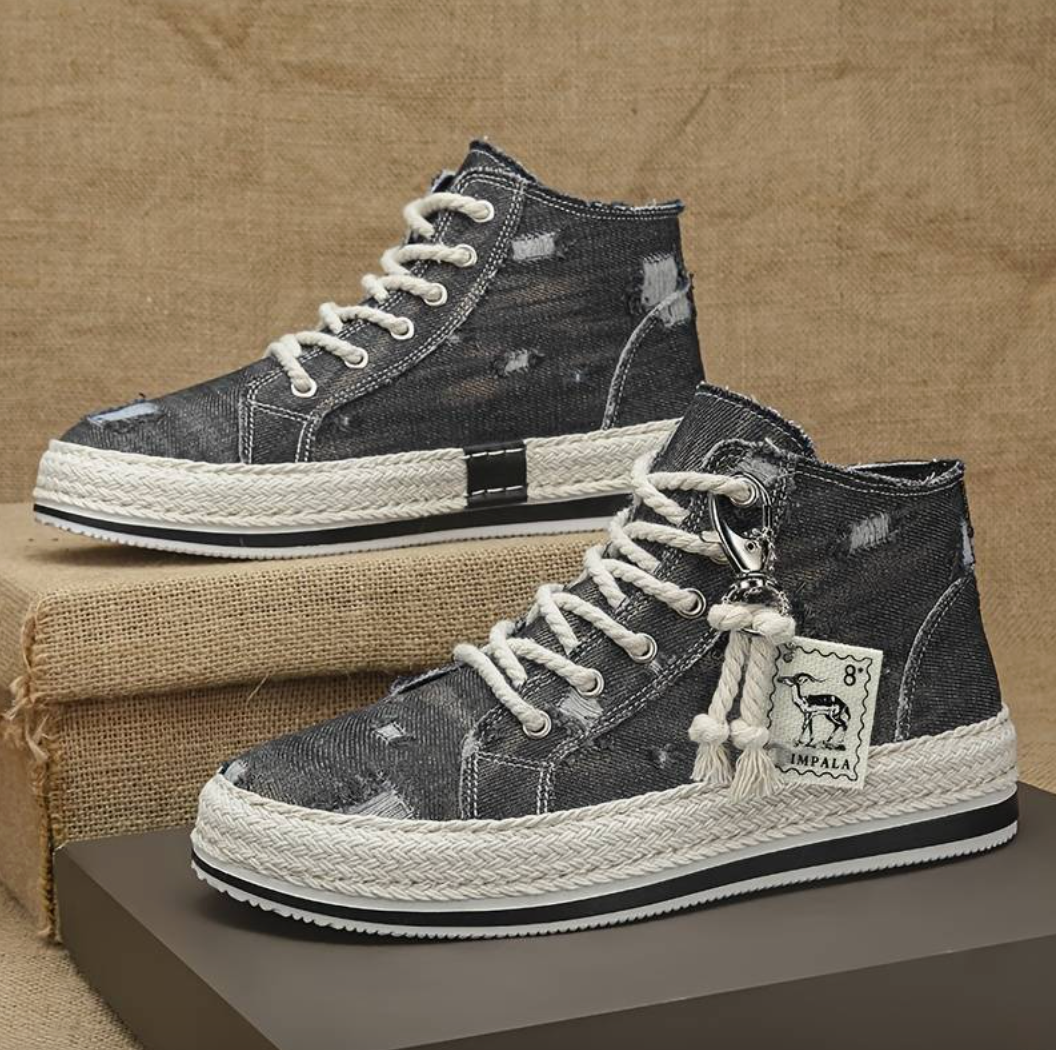 Zakenda | Chaussures de skate montantes pour homme en denim délavé avec une bonne adhérence