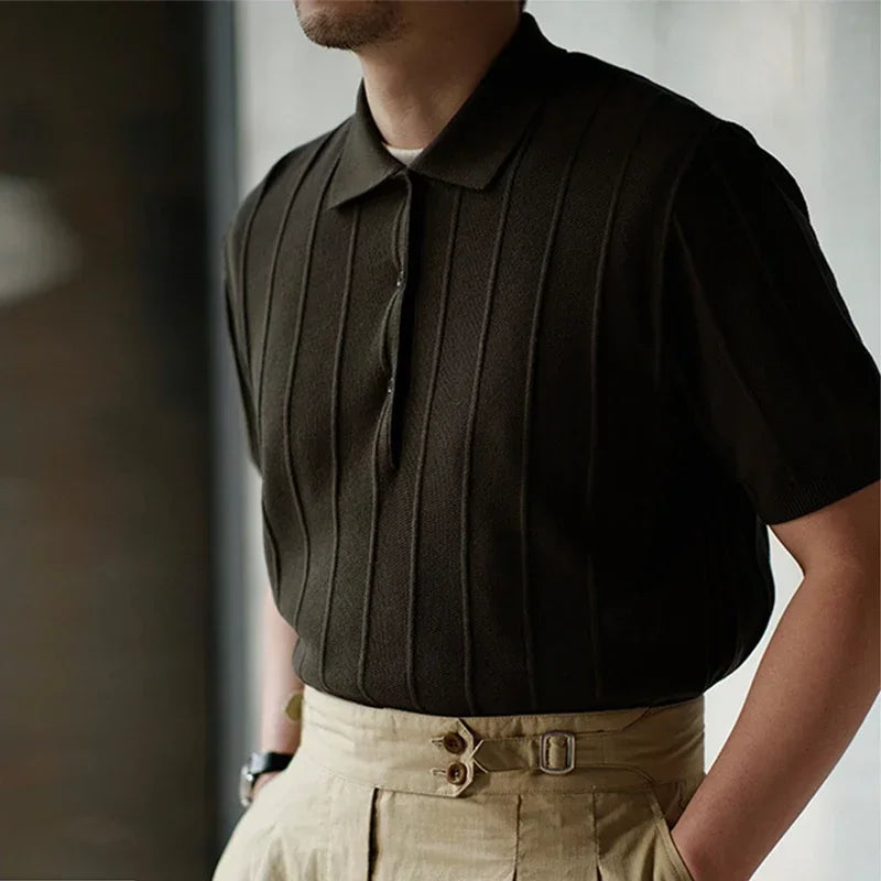 Zakenda | Hommes Loisirs Tricoté Unicolore Respirant Manches Courtes Côtelé Polo