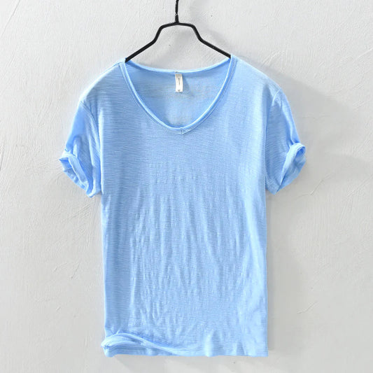 Zakenda | T-shirt blanc col V pour homme