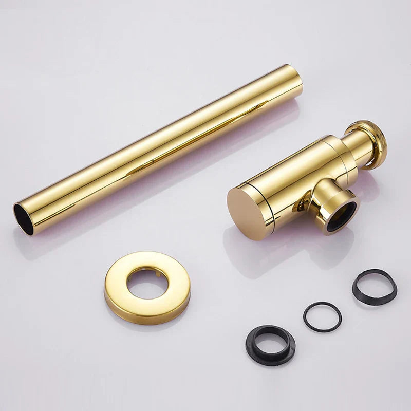 Brass Basin Wast Drain P-trap for Bathroom Sink - Black/Brushed Gold/Chrome