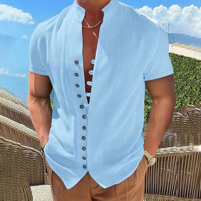 Zakenda | T-shirt homme Henley avec patte de boutonnage unique et coton doux