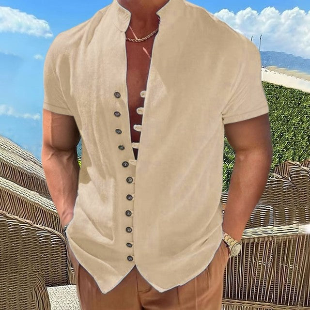 Zakenda | T-shirt homme Henley avec patte de boutonnage unique et coton doux