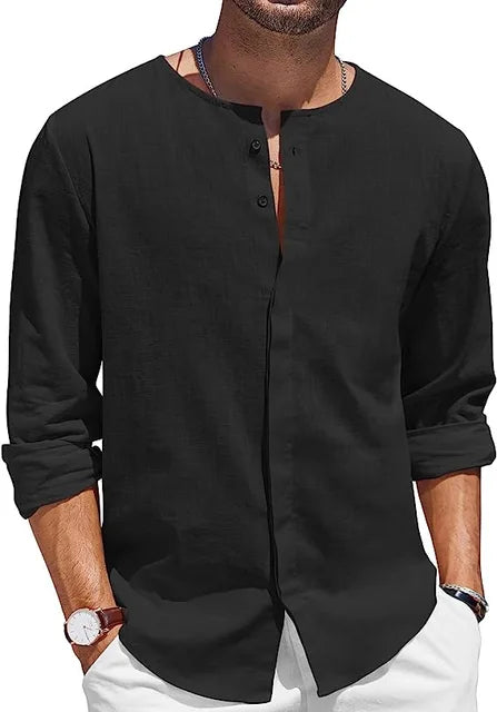 Zakenda | Chemise en lin noir Casual