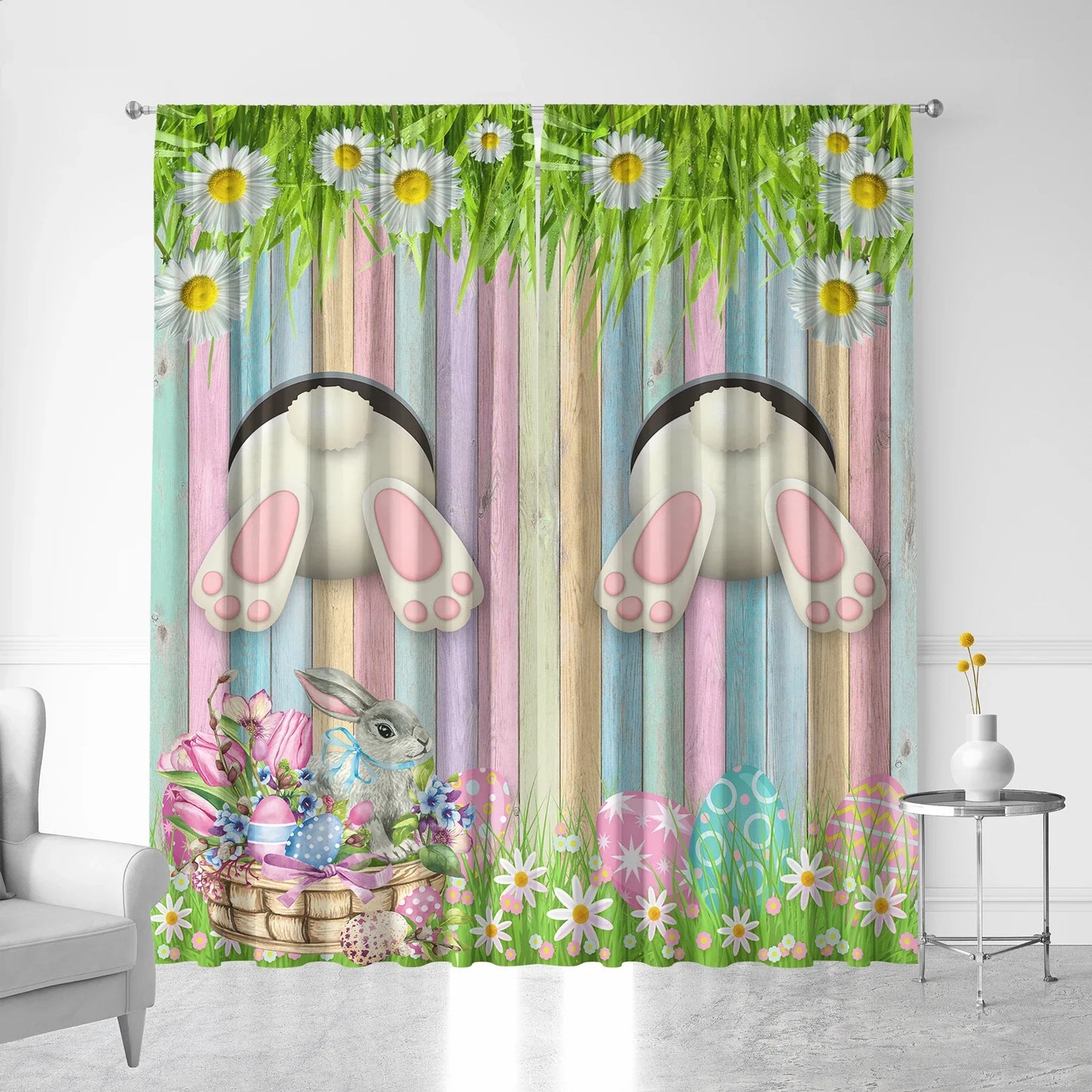 Easter Curtains with Pole Pocket, Ideal for Kitchens, Living Rooms, Balconies, Gardens