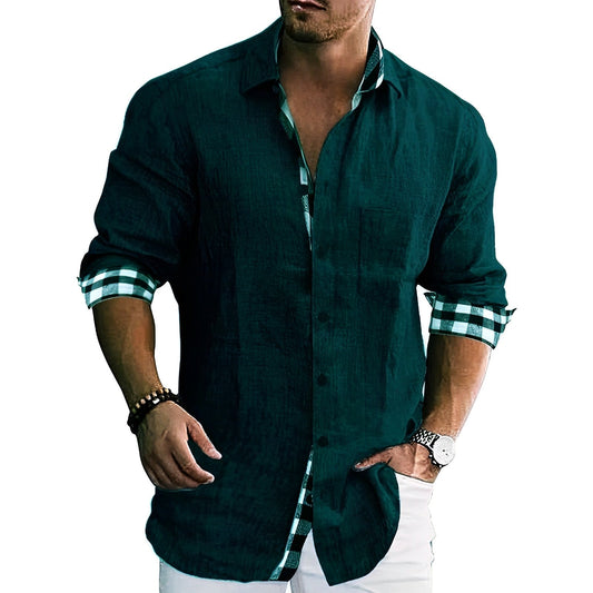 Zakenda | Chemise décontractée pour homme avec détails contrastés et manches roulées
