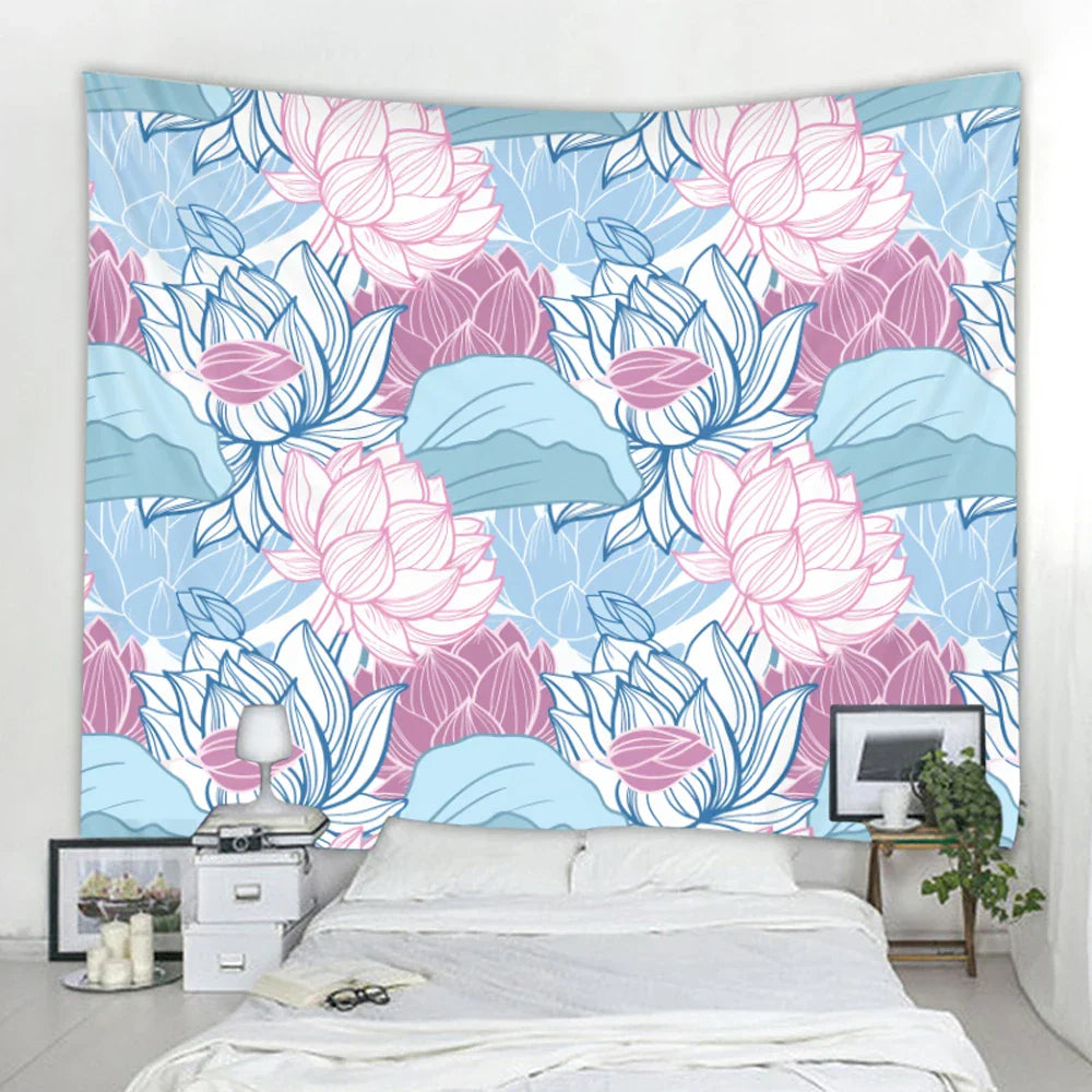 Floral Mandala Tapestry Wall Hanging for Boho Room Decor