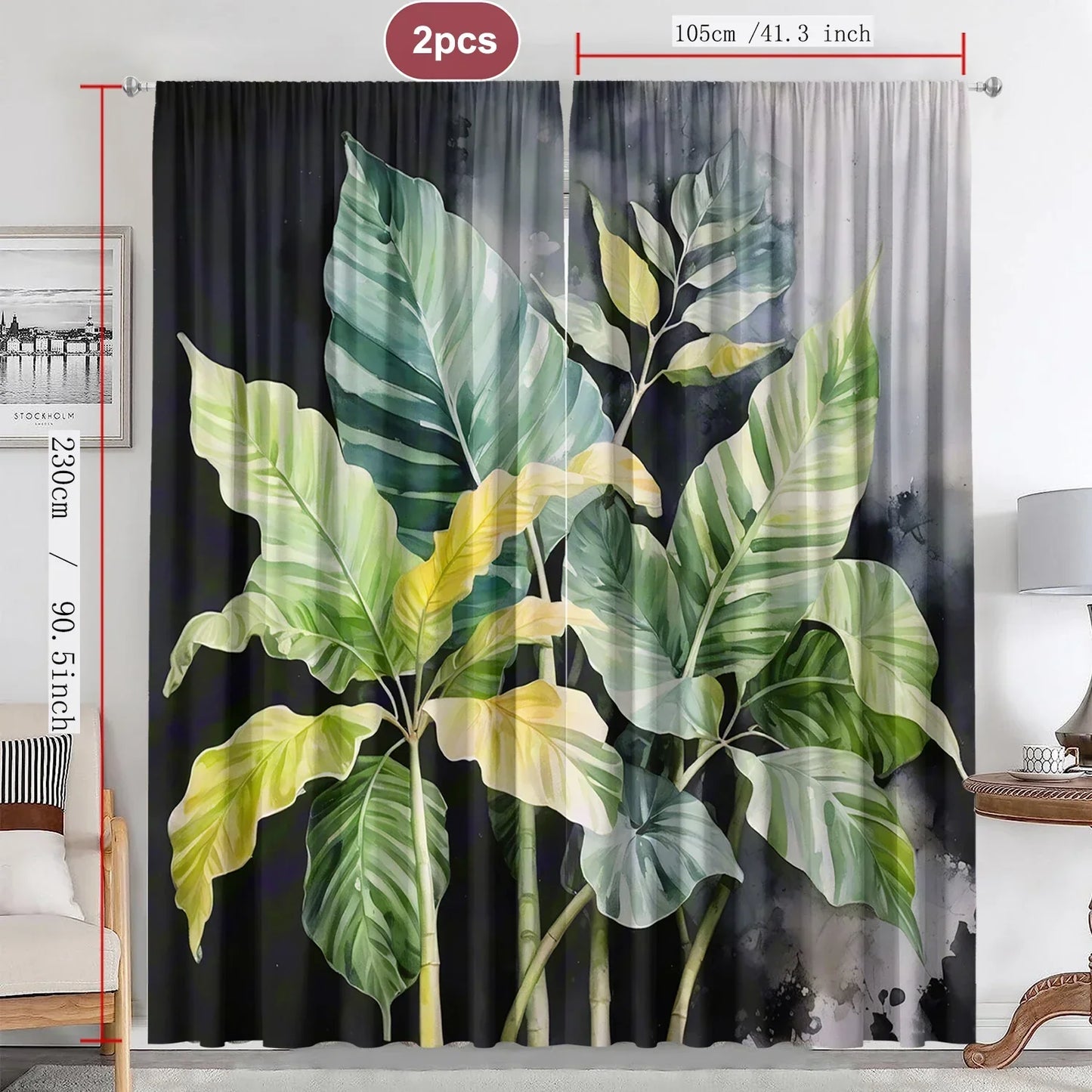 Tropical Leaf Gauze Curtain for Kitchen, Living Room, Balcony, Garden