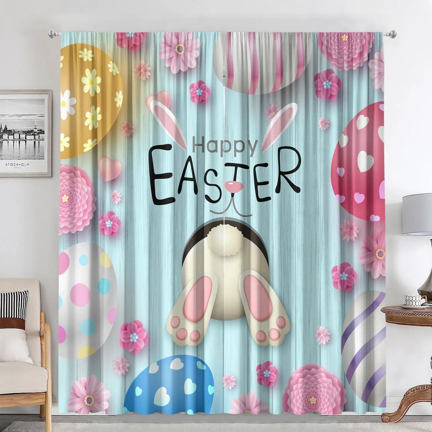 Easter Curtains with Pole Pocket, Ideal for Kitchens, Living Rooms, Balconies, Gardens