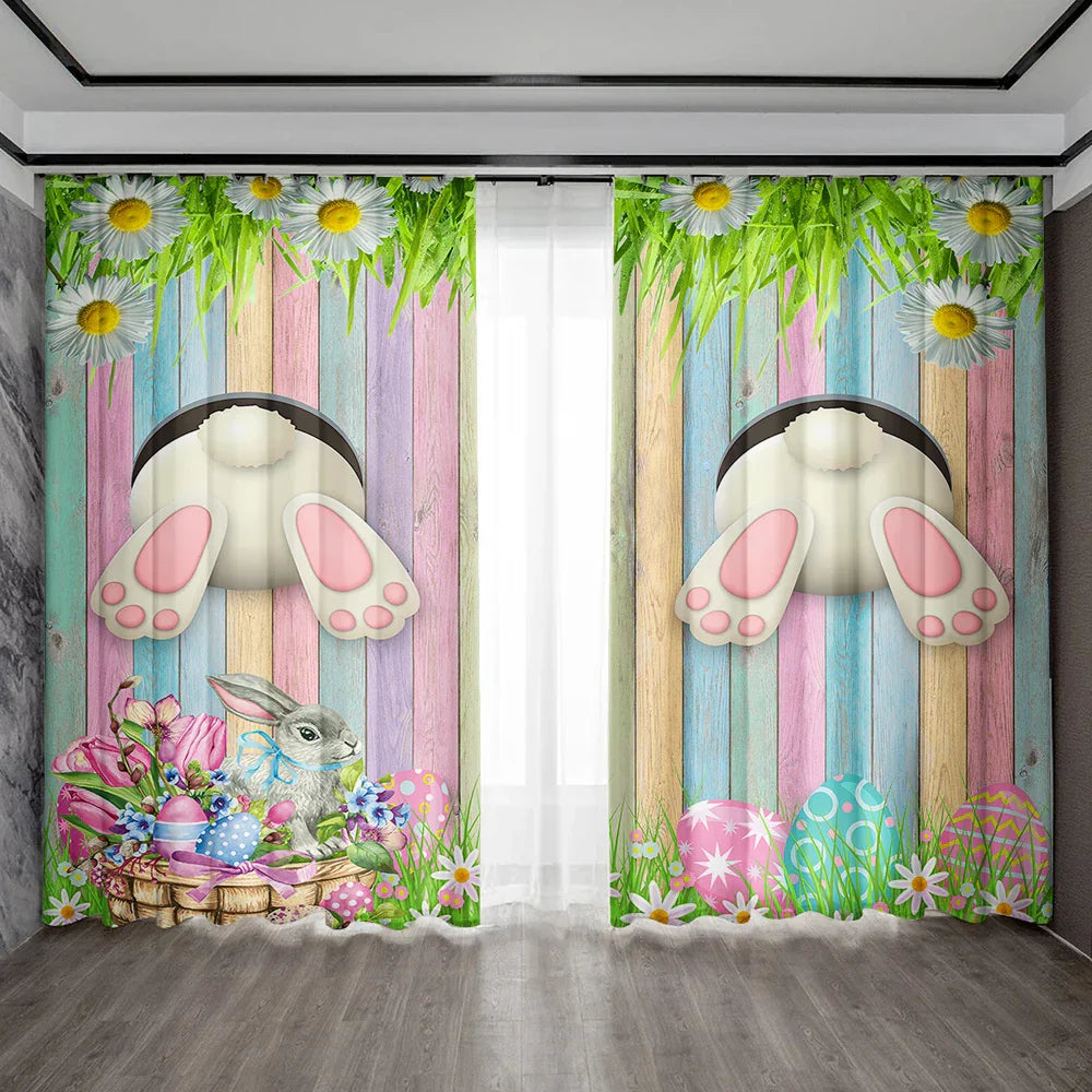 Easter Curtains with Pole Pocket, Ideal for Kitchens, Living Rooms, Balconies, Gardens
