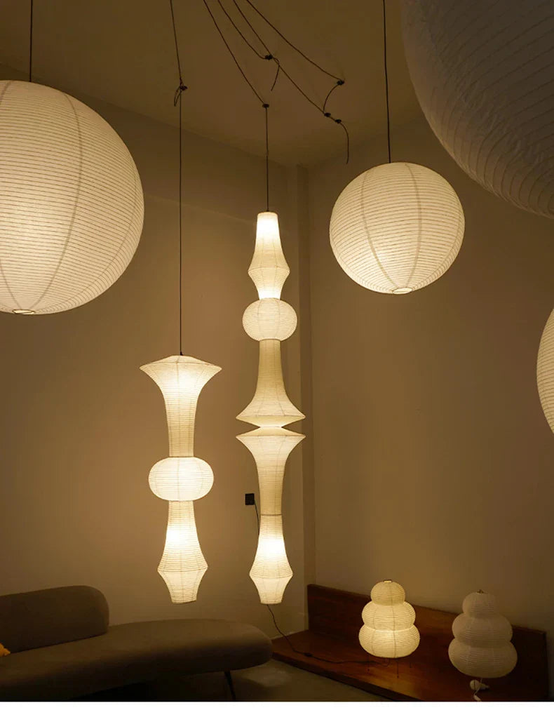 "Afralia™ Akari Rice Paper Pendant Lamp for Living Room Bedroom, LED Hanging Light"