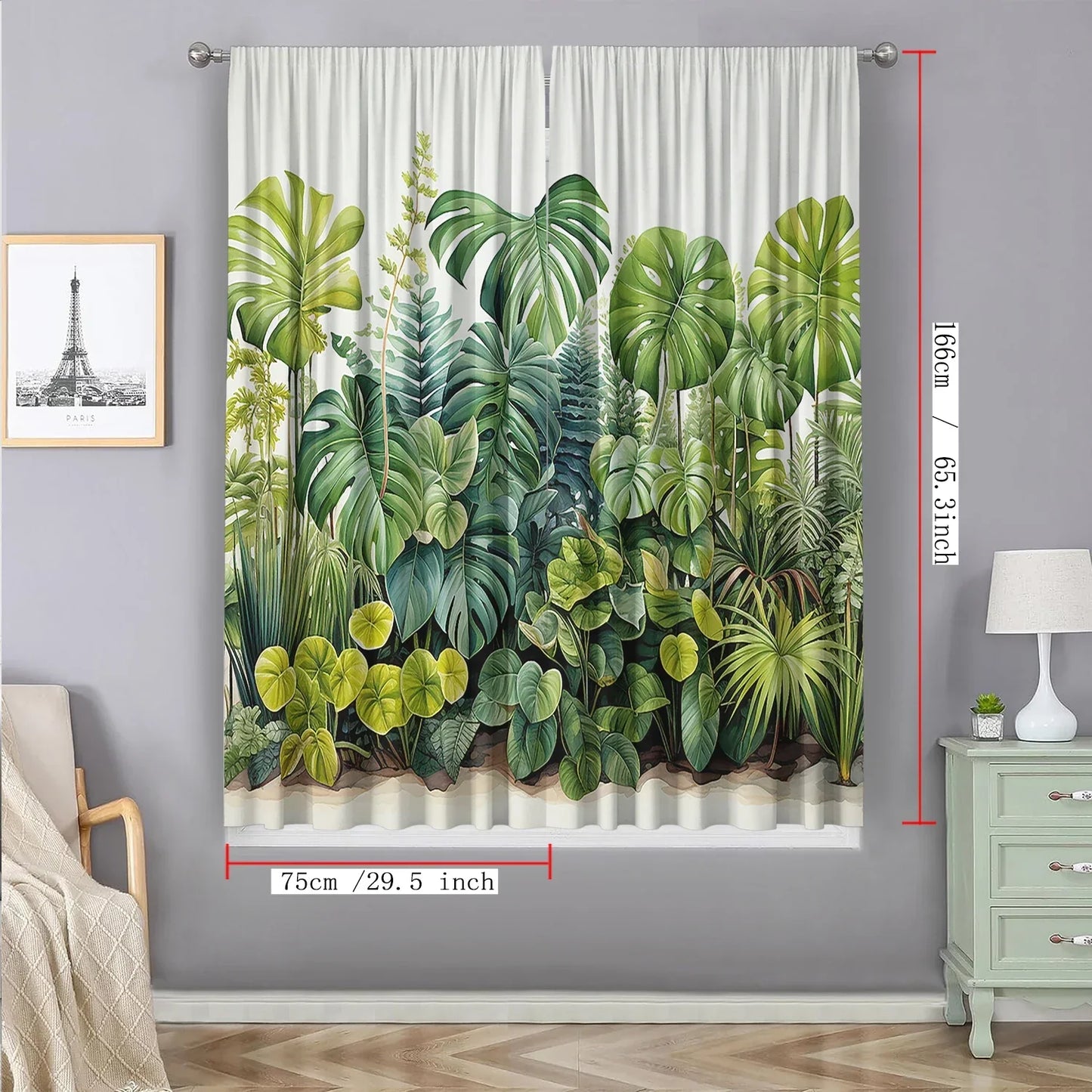 Tropical Leaf Gauze Curtain for Kitchen, Living Room, Balcony, Garden