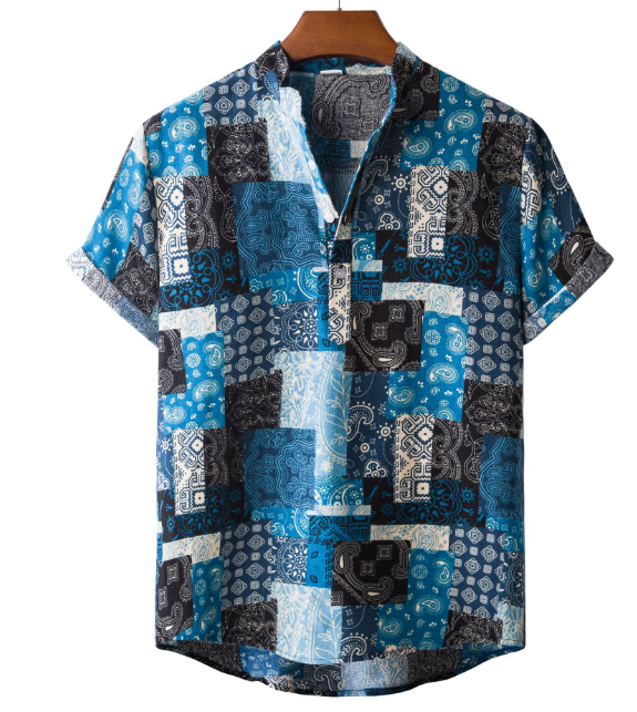Zakenda | Chemise artistique en patchwork bleu