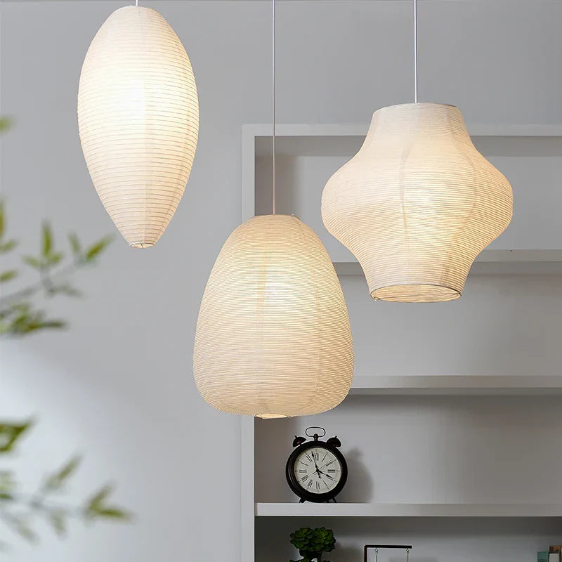 "Afralia™ Akari Rice Paper Pendant Lamp for Living Room Bedroom, LED Hanging Light"