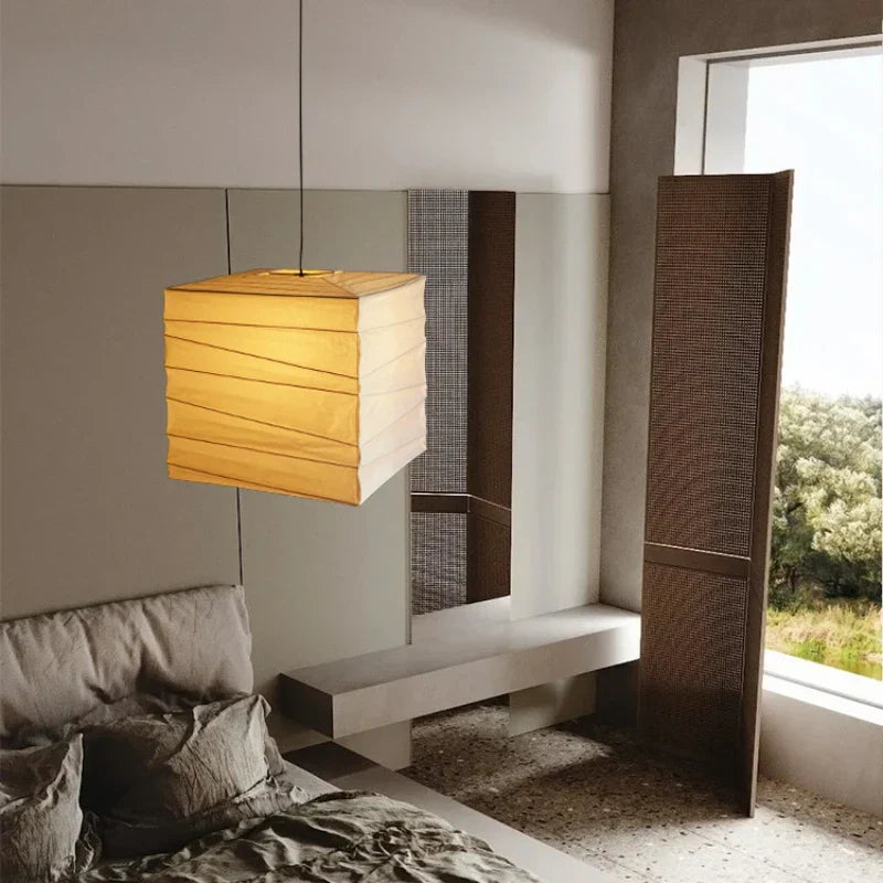 "Afralia™ Akari Rice Paper Pendant Lamp for Living Room Bedroom, LED Hanging Light"