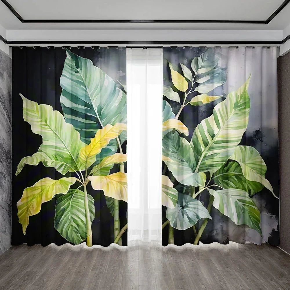Tropical Leaf Gauze Curtain for Kitchen, Living Room, Balcony, Garden
