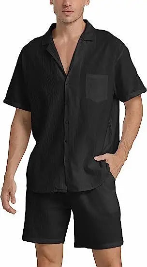 Zakenda | Ensemble chemise et short noir à manches courtes pour homme - Élégant et polyvalent
