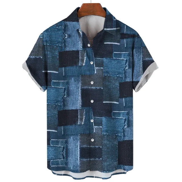 Zakenda | Chemise artistique en patchwork bleu
