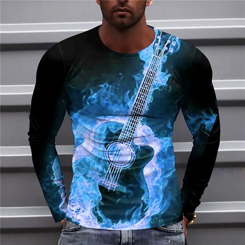 Zakenda | Chay - sweat-shirt bleu guitare pour homme