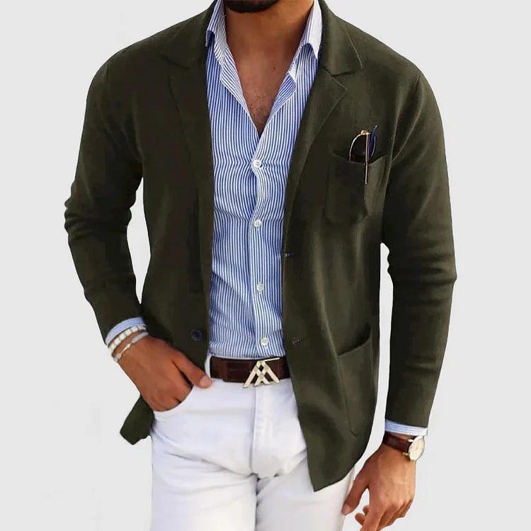 Zakenda | Elégant cardigan homme avec poches et col revers, uni, manches longues