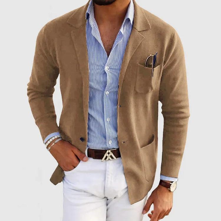 Zakenda | Elégant cardigan homme avec poches et col revers, uni, manches longues