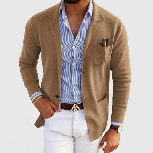Zakenda | Elégant cardigan homme avec poches et col revers, uni, manches longues