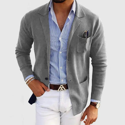 Zakenda | Elégant cardigan homme avec poches et col revers, uni, manches longues