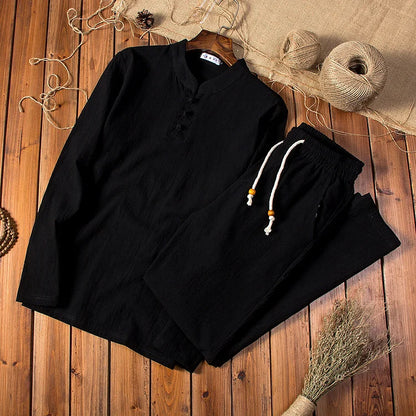 Zakenda | Ensemble 2 pièces chemise à manches longues et pantalon avec ceinture élastique