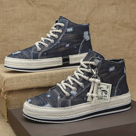 Zakenda | Chaussures de skate montantes pour homme en denim délavé avec une bonne adhérence