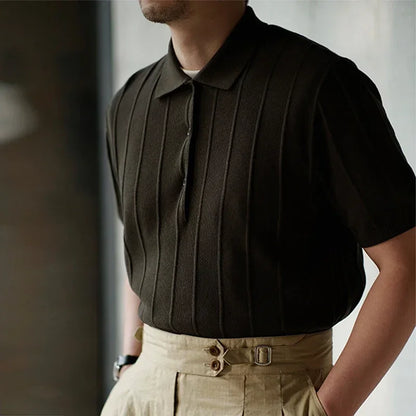 Zakenda | Hommes Loisirs Tricoté Unicolore Respirant Manches Courtes Côtelé Polo