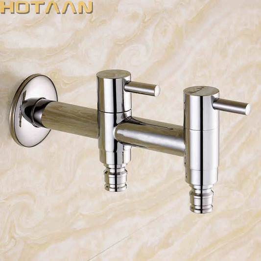 Brass Dual Hole Garden Faucet Bib-cock for Washing Machine, Toilet, and Garden
