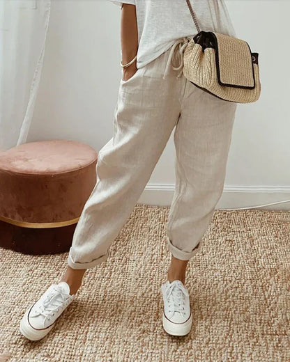 Zakenda | Anna - pantalon simple en lin de coton