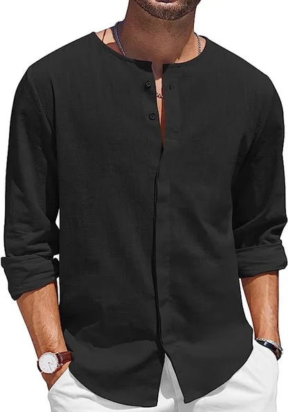 Zakenda | Chemise en lin noir Casual