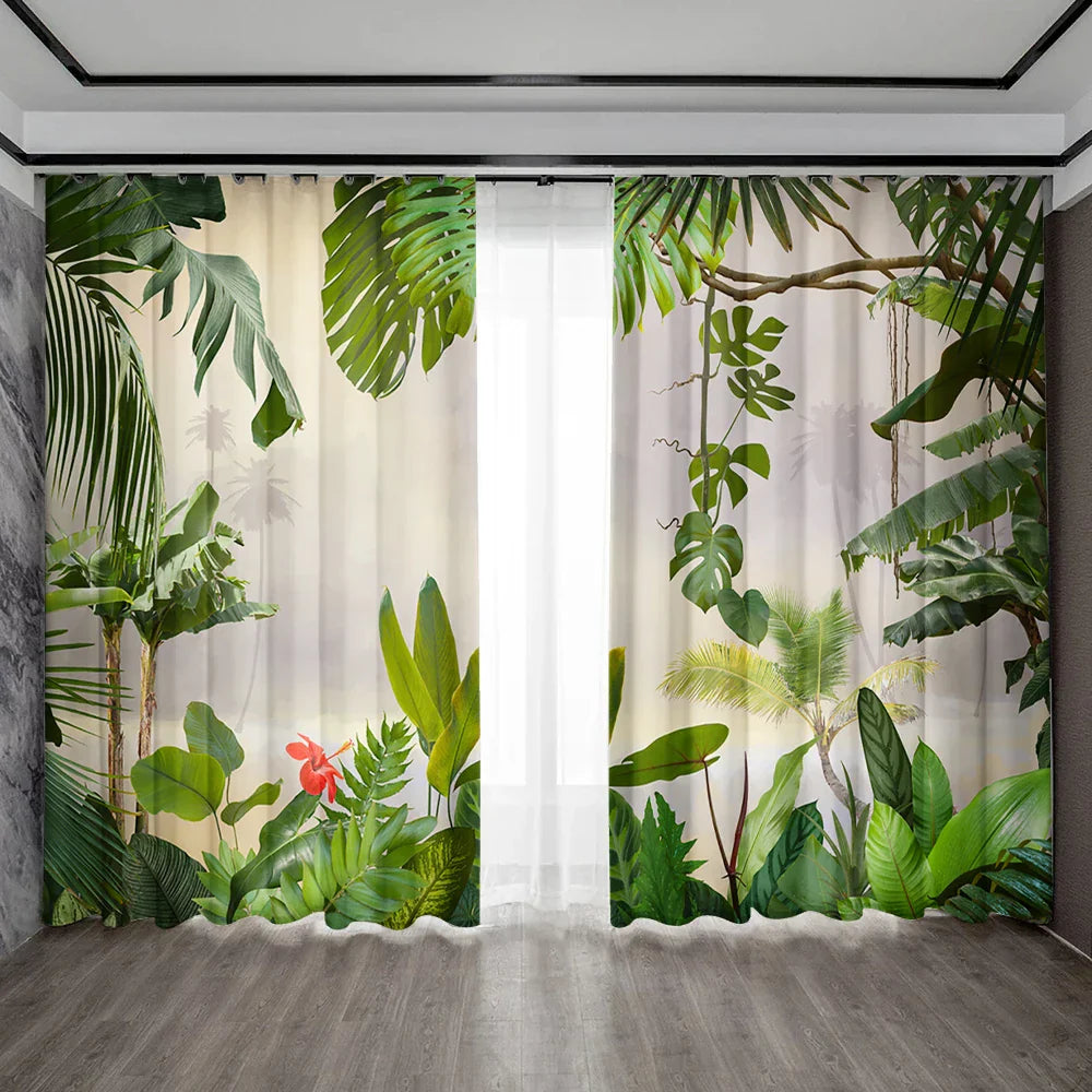 Tropical Leaf Gauze Curtain for Kitchen, Living Room, Balcony, Garden