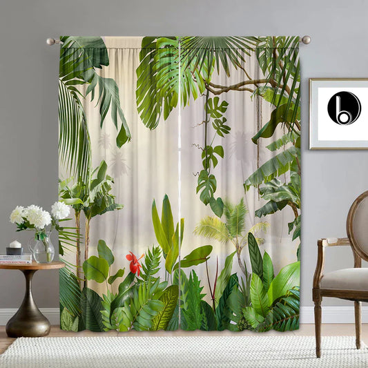 Tropical Leaf Gauze Curtain for Kitchen, Living Room, Balcony, Garden