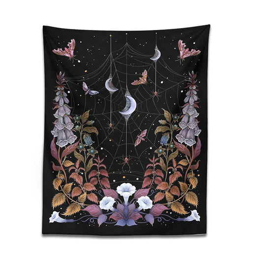 Witch Garden Tapestry Wall Hanging Moon Moth Tarot Psychedelic Decor