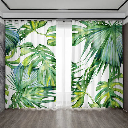 Tropical Leaf Gauze Curtain for Kitchen, Living Room, Balcony, Garden